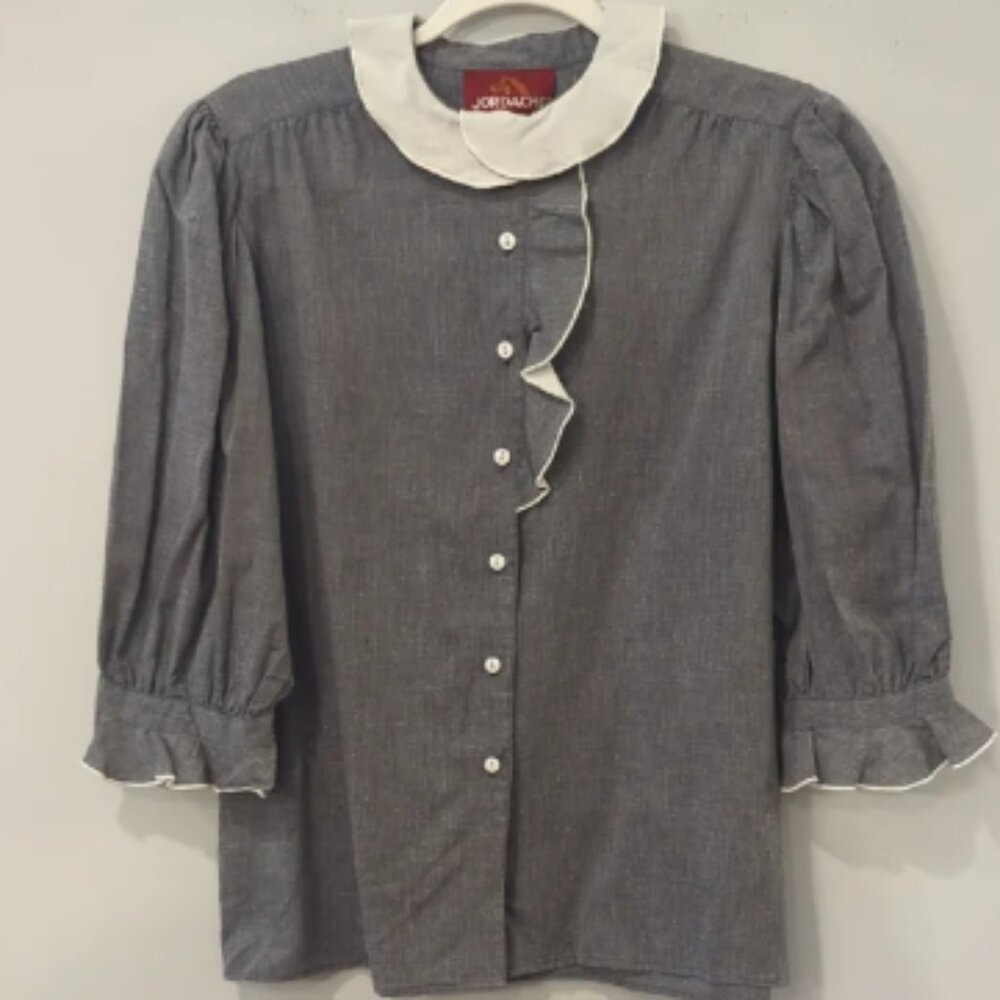 Vintage Jordache Ruffle Blouse with Ivory Collar Button Front size 11/12